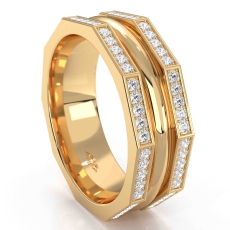 Hexagonal Style Round Diamond Eternity Mens Wedding Band 14k Gold Yellow  (0.8Ct. tw.)