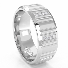 Vertical Cuts Round Diamond Eternity Men's Wedding Band 14k White Gold 0.25Ct
