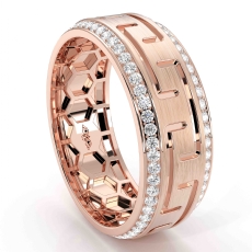 Matte Greek Key Pattern Round Diamond Eternity Men Wedding Band  14k Rose Gold (0.9Ct. tw.)