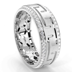 Matte Greek Key Pattern Round Diamond Eternity Men Wedding Band 14k Gold 0.90Ct