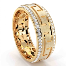 Matte Greek Key Pattern Round Diamond Eternity Men Wedding Band  14k Gold Yellow (0.9Ct. tw.)