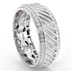 Diagonal Cut Round Diamond Eternity Mens Wedding Band 14k White Gold 0.90Ct
