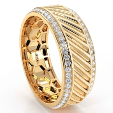 Diagonal Cut Round Diamond Eternity Mens Wedding Band 14k Gold Yellow  (0.9Ct. tw.)