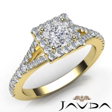 French U Pave Split Shank Halo diamond Ring 14k Gold Yellow