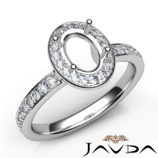 Halo Pave Setting Diamond Engagement Oval Semi Mount Ring 14K White Gold 0.45Ct
