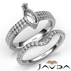 Diamond Engagement Ring Marquise Semi Mount U Cut Bridal Set 14K W Gold 0.80Ct.