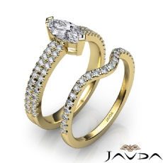 French Double Row Bridal Set diamond Ring 14k Gold Yellow