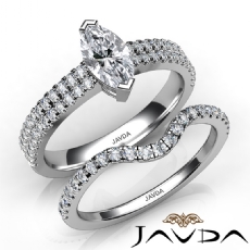 French Double Row Bridal Set diamond Ring 14k Gold White