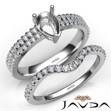 Diamond Engagement Ring Pear Semi Mount U Cut Bridal Set 14K White Gold 0.80Ct.