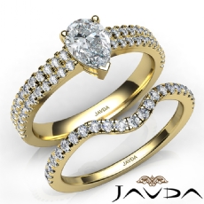 French Cut Pave Bridal Set diamond Ring 14k Gold Yellow