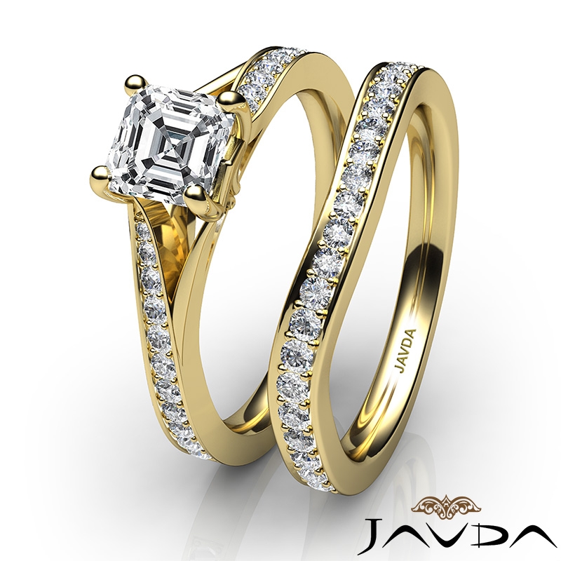 Split Shank Pave Bridal Set diamond Ring 14k Gold Yellow