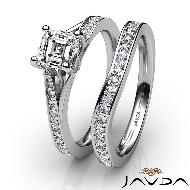 Split Shank Pave Bridal Set diamond Ring 14k Gold White