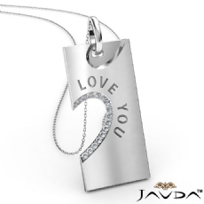 Love You Diamond Heart Pendant Necklace 18 Inch Chain 14k White Gold 0.24Ct