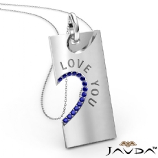 Love You Sapphire Heart Pendant Necklace 18 Inch Chain 14k White Gold 0.24Ct