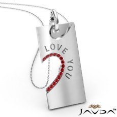 Love You Ruby Heart Pendant Necklace 18 Inch Chain 14k White Gold 0.24Ct