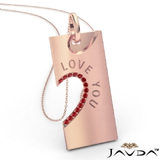 Love You Ruby Heart Pendant Necklace 18 Inch Chain 14k Rose Gold <Dcarat>