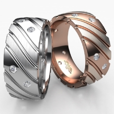 Diagonal Grooved Bezel Diamond Eternity Men's Wedding Band 14k Rose Gold 0.30 Ct. (0.3Ct. tw.)