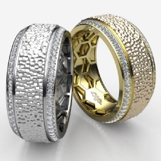 Hammered Diamond Eternity Hexagon Men's Wedding Band 14k Gold Yellow 1.00 Ct. (1Ct. tw.)