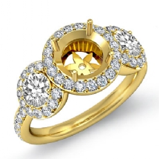 Round Diamond Engagement Ring 3 Stone Pave Semi Mount 18k Gold Yellow Setting  (0.85Ct. tw.)