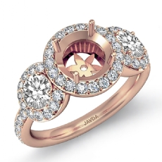 Round Diamond Engagement Ring 3 Stone Pave Semi Mount 14k Rose Gold Setting  (0.85Ct. tw.)