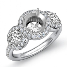 Round Diamond Engagement Ring 3 Stone Pave Semi Mount 14k W Gold Setting 3/4Ct