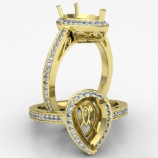 Diamond Engagement Pear Ring 18k Gold Yellow Halo Pave Setting Semi Mount (0.5Ct. tw.)
