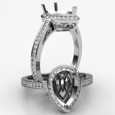 0.50 CT Diamond Engagement Pear Ring 14K White Gold Halo Pave Setting Semi Mount