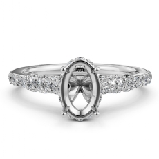 Diamond Engagement Pave Setting 14K White Gold Oval Cut Semi Mount Ring 0.65Ct
