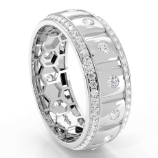 Comfort Fit Bezel Round Diamond Eternity Mens Wedding Band 14k White Gold 1.2Ct