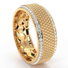Diamond Cut Carved Round Diamond Eternity Men Wedding Band 14k Gold Yellow  (0.9Ct. tw.)