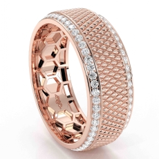 Diamond Cut Carved Round Diamond Eternity Men Wedding Band 14k Rose Gold  (0.9Ct. tw.)