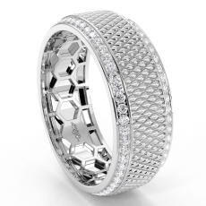 Diamond Cut Carved Round Diamond Eternity Men Wedding Band 14k White Gold 0.90Ct