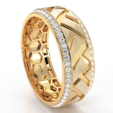 Zig-zag Center Round Diamond Eternity Mens Wedding Band 14k Gold Yellow  (0.9Ct. tw.)