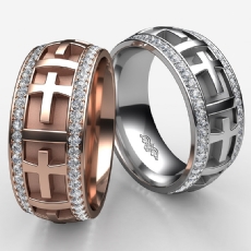 Diamond Eternity Cross Pattern Men's Wedding Band 14k Rose Gold 1.2 Ct. (1.2Ct. tw.)