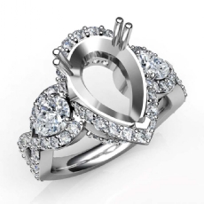 Pear Diamond 3 Stone Anniversary Ring 14k White Gold Semi Mount 1.4Ctw