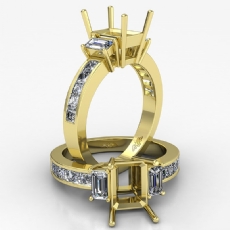 Emerald Diamond 3Stone Engagement Ring 14k Gold Yellow Princess Channel  (0.8Ct. tw.)