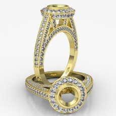 Halo Pave Setting Diamond Engagement Round Semi Mount Ring 18k Gold Yellow (1.65Ct. tw.)