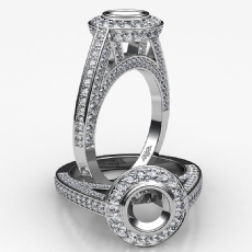 1.65Ct Halo Pave Setting Diamond Engagement Round Semi Mount Ring 14K White Gold