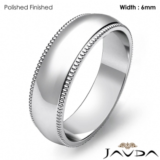 Solid Men Wedding Band Dome Milgrain Edge Ring 6mm Platinum 950 9.5g 5-5.75 Sz