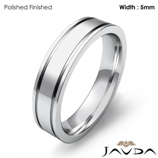 Flat Fit Solid Ring Mens Wedding Plain Band 5mm 14k Gold White 6.1g 6-6.75 Sz