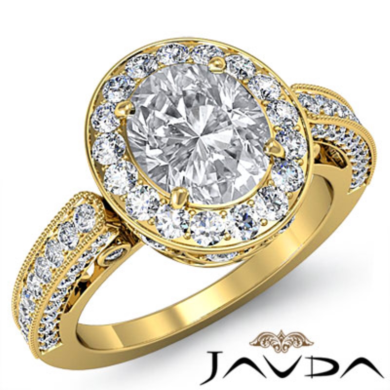Milgrain Edge Halo Filigree diamond Ring 18k Gold Yellow