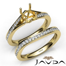 Pave Diamond Engagement Ring Cushion SemiMount Bridal Set 14k Gold Yellow  (0.9Ct. tw.)