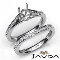 Pave Diamond Engagement Ring Cushion SemiMount Bridal Set 14K White Gold 0.90Ct.