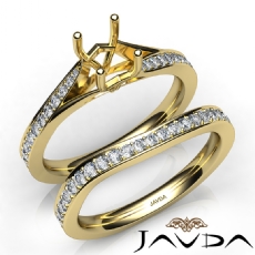 Pave Diamond Engagement Ring Cushion SemiMount Bridal Set 14k Gold Yellow  (0.9Ct. tw.)
