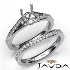Pave Diamond Engagement Ring Cushion SemiMount Bridal Set 14K White Gold 0.90Ct.