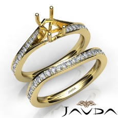 Pave Diamond Engagement Ring Emerald SemiMount Bridal Set 14k Gold Yellow  (0.9Ct. tw.)