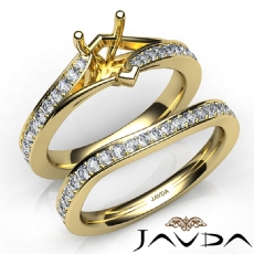 Pave Diamond Engagement Ring Heart Semi Mount Bridal Set 14k Gold Yellow  (0.9Ct. tw.)