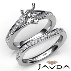 Pave Diamond Engagement Ring Heart Semi Mount Bridal Set 14K White Gold 0.90Ct.