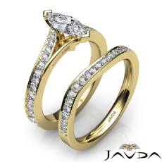 Pave Side-Stone Bridal Set diamond Ring 14k Gold Yellow