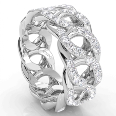 Cuban Link Chain Men's Eternity Round Diamond Wedding Band 14k White Gold 1.60Ct